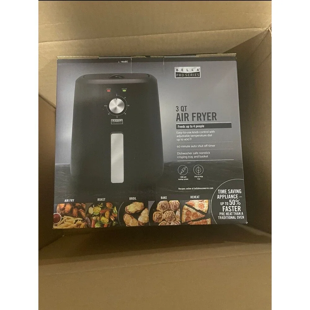 Bella Pro Series Analog Air Fryer 3 qt (quart) Single Basket Black